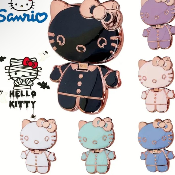 Hello Kitty Pop Socket Phone Stand with Mirror Accessory SEAFOAM GREEN/BLUE Gold - Picture 5 of 5